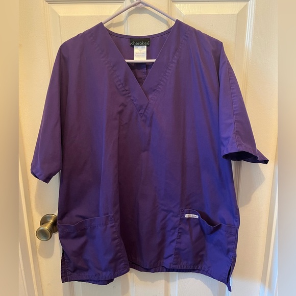 Women’s Cherokee Deep Purple Scrub Top, Sz L - Picture 2 of 7